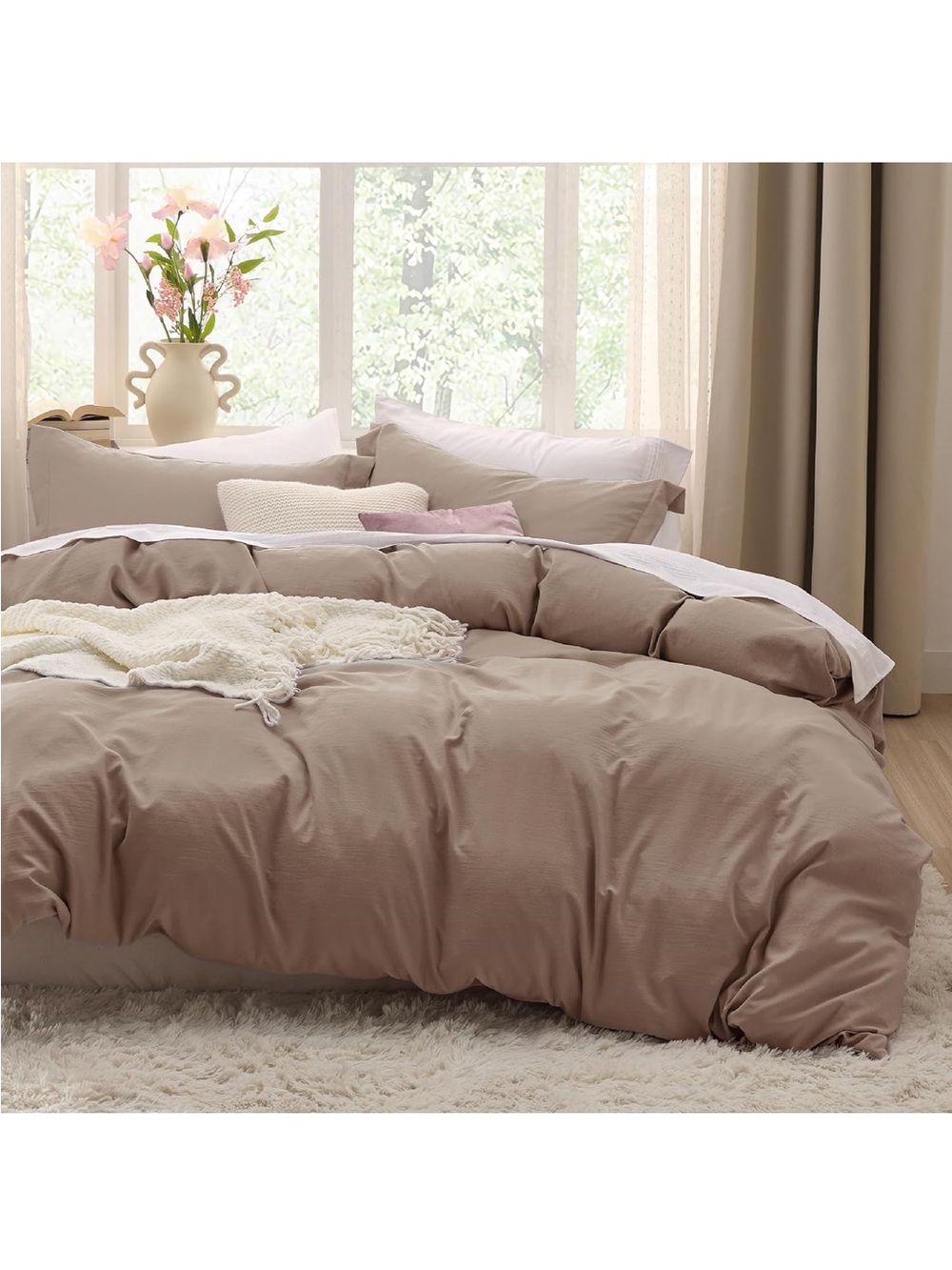 NEW Bedsure Prewashed Duvet Cover King, Cotton-Like Soft Bedding Set, Khaki